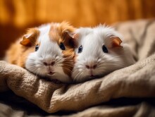 A Pair Of White Cuddly Guinea Pigs 