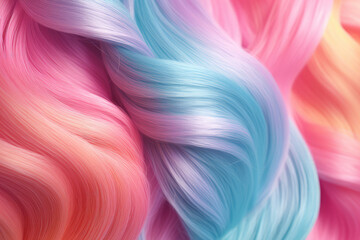 Wall Mural - Closeup of colorful curly hair, pastel colored women's hair. Generative AI