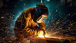 Skilled worker welds metal piping with sparks flying, showcasing expertise in industrial craftsmanship., Generative AI