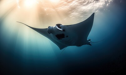  a manta ray swims through the water in the ocean.  generative ai