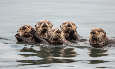 Sticker -  a group of sea otters swimming in the ocean together.  generative ai