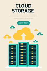 Wall Mural - hosting, cloud storage download flat vector illustration. big data. digital service or app with data