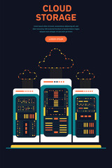 Wall Mural - hosting, cloud storage download flat vector illustration. big data. digital service or app with data