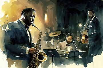 Wall Mural - Drawing of a Jazz group. Generative AI.