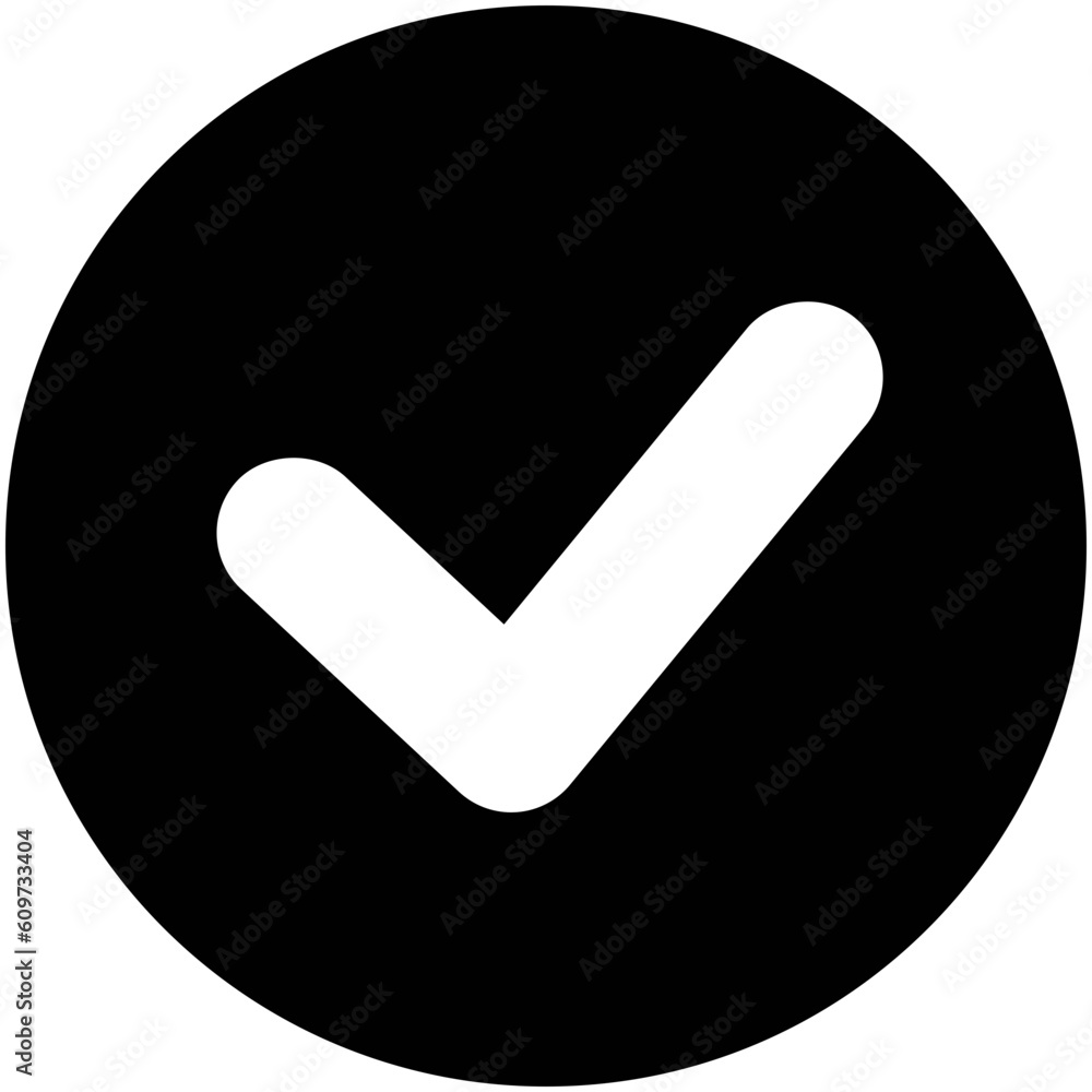 Black single checkmark round shape filled icon. Contour concept flat ...