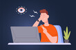 © ssstocker - Man with dry eyes. Tired businessman at laptop suffer pain in sick hurt eye from computer, fall eyesight blurry clinical problems ophthalmology, conjunctivitis vector illustration