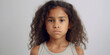 Studio portrait of sad young black girl, close up with white background, Generative AI