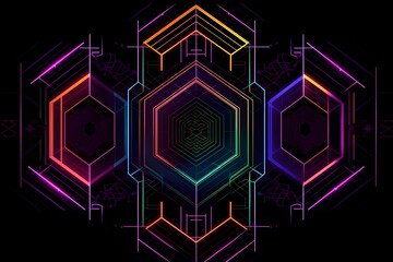 Wall Mural - Abstrsact neon pattern background, AI generated