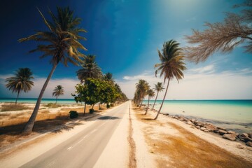 Sticker - Thailands lovely beach road. Generative AI