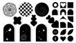 Set of abstract aesthetic y2k geometric elements and 3D wireframe shapes. Black and white retro line design elements. Vector illustration for social networks or posters. EPS 10