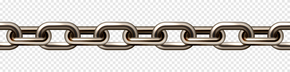 Realistic brown metal chain with old rusty links. Heavy steel chain for industrial use. Vector illustration