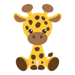 Cute sitting baby giraffe vector cartoon illustration