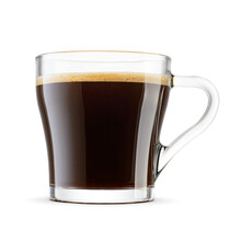 Coffee Americano In A Transparent Glass Mug Isolated. Classic Coffee Beverage. Transparent PNG Image.