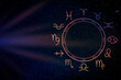 © New Africa - Zodiac wheel with twelve signs on starry sky background, space for text. Horoscopic astrology