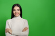 © New Africa - Chroma key compositing. Happy young woman with dark hair against green screen