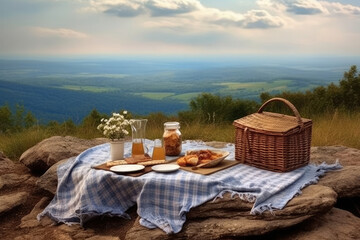 Poster - photo of picnic on the mountain view Generated AI