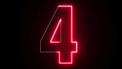 4 Number Electric red lighting text with animation on black background, 3D Rendering. Four Number. 