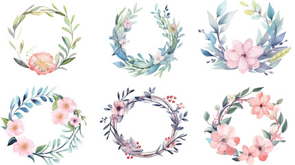 spring floral wreath with ribbon in watercolor style, isolated on a transparent background for desig