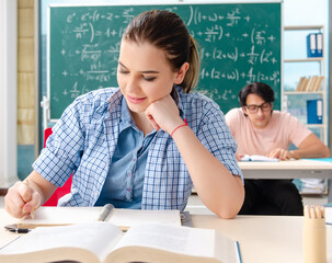 Wall Mural - Young students taking the math exam in classroom