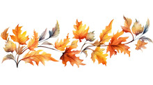 Autumn Foliage Garland In Watercolor Style, Isolated On A Transparent Background For Design Layouts