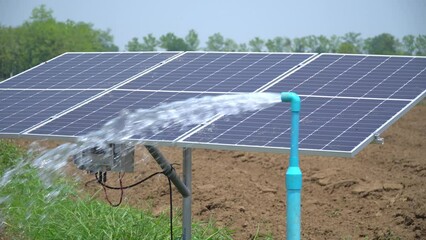 Wall Mural - Solar panel for groundwater pump in agricultural field during drought by El Nino phenomenon.