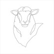 Sheep head in continuous line drawing style. Lamb head line art icon design. Sheep minimalist black linear icon. Vector illustration. 