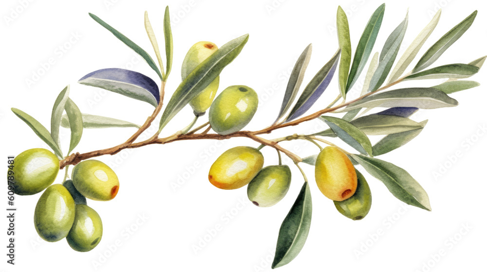 olive branch in watercolor style, isolated on a transparent background ...