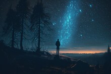 Man Watching The Stars At Night, Vast Sky, Generative Ai