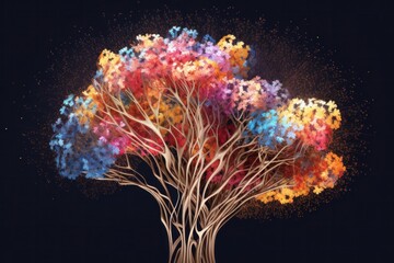 A neural network blossoming within a human brain, showcasing the beauty of AI integration. Generative AI