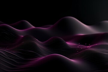 Network technology. Futuristic tech black background and purple waves Low poly wire illustration Generative AI