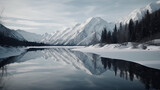 Fototapeta Góry - Mirror of Winter: Alaskan Mountains Reflecting on Calm Lake Waters