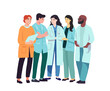 Goup of medical people together. Community of doctors, nurses, medic staff. Professional team flat cartoon vector design