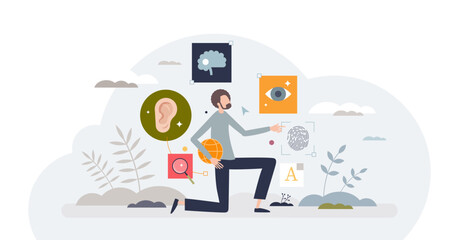 Web accessibility and website easy usage for disabled tiny person concept, transparent background. Responsive online browsing with assistance help illustration. Programming touch sensitive site.