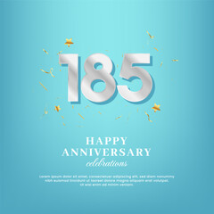 Wall Mural - 185th anniversary vector template with a white number and confetti spread on a gradient background