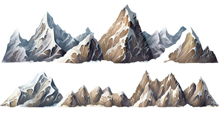 rugged mountain range with jagged peaks isolated on a transparent background for design layouts