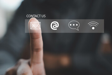 people connect through contact us or customer support hotline. finger touch to access contact icons 