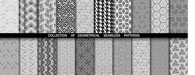 Geometric set of seamless black and white patterns. Simpless vector graphics
