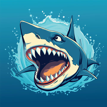 Angry Shark in Ocean Vector Illustration