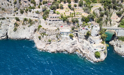 Sticker - Amazing aerial view of beautiful Amalfi Coast in summer season, Italy. Drone viewpoint