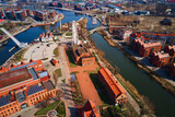 Fototapeta Las - Aerial view of Gdansk city in Poland. Historical center in old town in european city. Panoramic view of modern european city