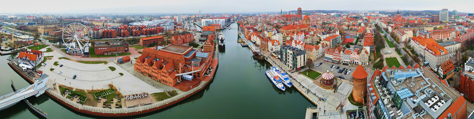 Wall Mural - Aerial view of Gdansk city in Poland. Historical center in old town in european city. Panoramic view of modern european city