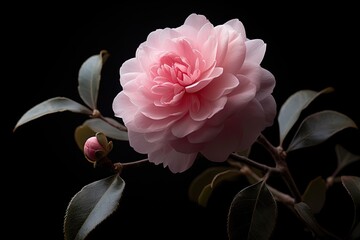 Wall Mural - Portrait camellia flower isolated on black AI Generative