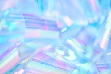 Aufkleber - Close-up of ethereal pastel neon mint, turquoise, blue, green holographic metallic foil background. Abstract modern curved soft focused, blurred, surreal futuristic disco, rave, dreamlike backdrop