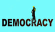© Westend61 - Illustration of construction worker destroying word democracy