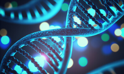 Aufkleber - Concept of the evolution of human DNA in the distant future. View under the microscope. Blue helix background close-up. Generative ai