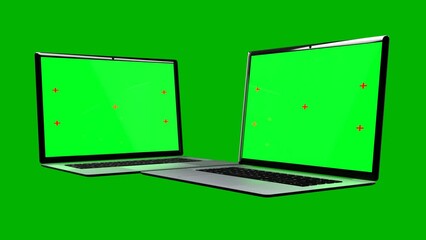 Realistic laptop with empty screen animation isolated on green screen background. Chromakey.