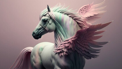  Pegasus animal abstract stallion wallpaper. Contrast background mythical horse with wings in Pastel colors generative ai