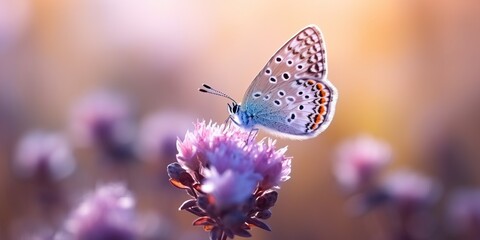 Wall Mural - Beautiful butterfly on the flower with light exposure AI Generative
