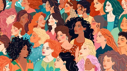Wall Mural - vector illustration of a diverse group of beautiful women with natural beauty and glowing smooth ski