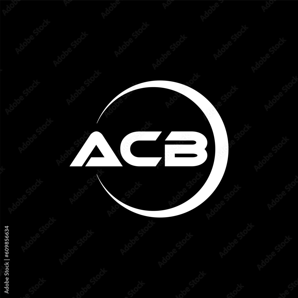 ACB letter logo design with black background in illustrator, cube logo ...